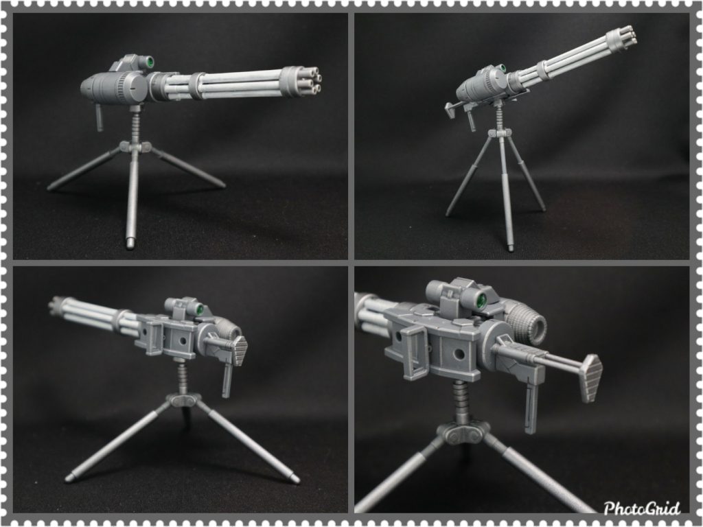 ギガントガトリングは、トライポッドをブラパイプで加工しており、伸縮機能があります。またストック部(肩当)も伸縮できるように加工してます。