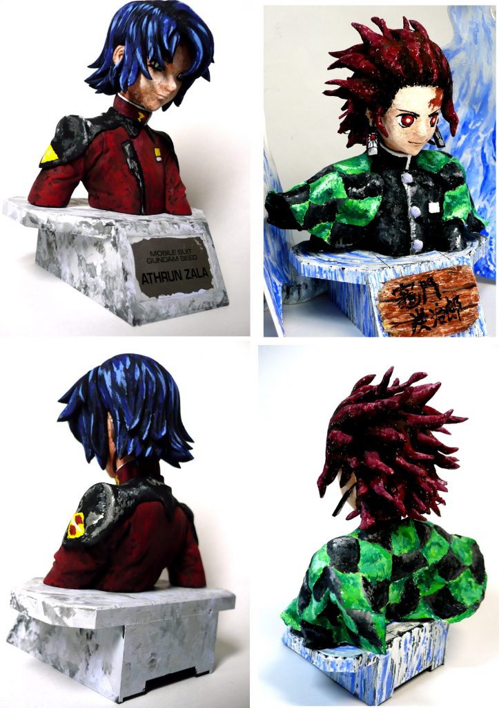 以前制作したアスランと比較
https://gumpla.jp/other/165485
そういえば、制服の形状がかなり似通っていたから
アスランをベースに選んだのでした。
ボタンを追加して、服の一部を削ったくらいで
あとはアスランのままです。
今更ながらに思う事は
元々のアスランの後ろ髪の方が炭治郎っぽいので
もっと楽に髪の表現が出来たなぁ…って事ですね。
下調べ大事(ノω・、)