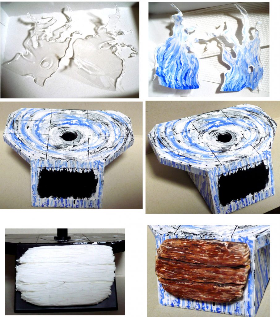 小物の制作過程一覧。
水エフェクトは透明プラ板を炙って加工しました。
どう塗るか?悩みましたが専用台座は水の流れの様な柄にしました。
本来はシールを貼るネームプレート部分ですが
木材で作った看板の様なイメージで粘土で制作しました。
手元に丁度良さそうな木片も無かったので…
石粉粘土で制作した作品はコチラで3作目ですが
多少は粘土になれてきたような…そうでも無いような気持ちです。
でも、自分の作りたいモノをゼロから立体に作り上げるのは楽しいので
もっと上達できれば作品の幅が広がるかと思いました。
また、何かを形にしてみたいです。
最後までご覧いただきありがとうございました。