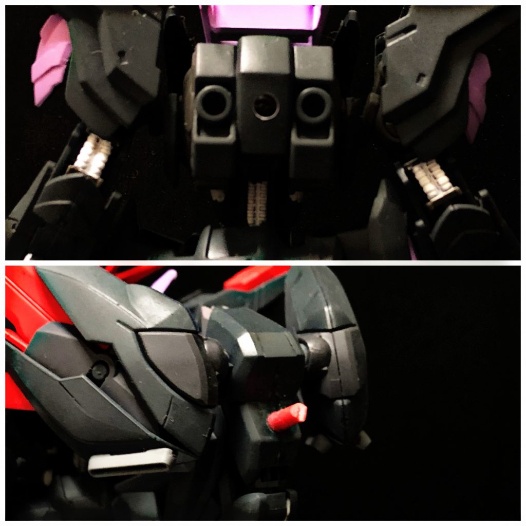 バックパック
本体、及びバックパックにそれぞれ穴を開け、バックパック側に3ミリ棒(ガンプラのランナー)を差し込み、接着。
本体と取り外しができるようにしました。