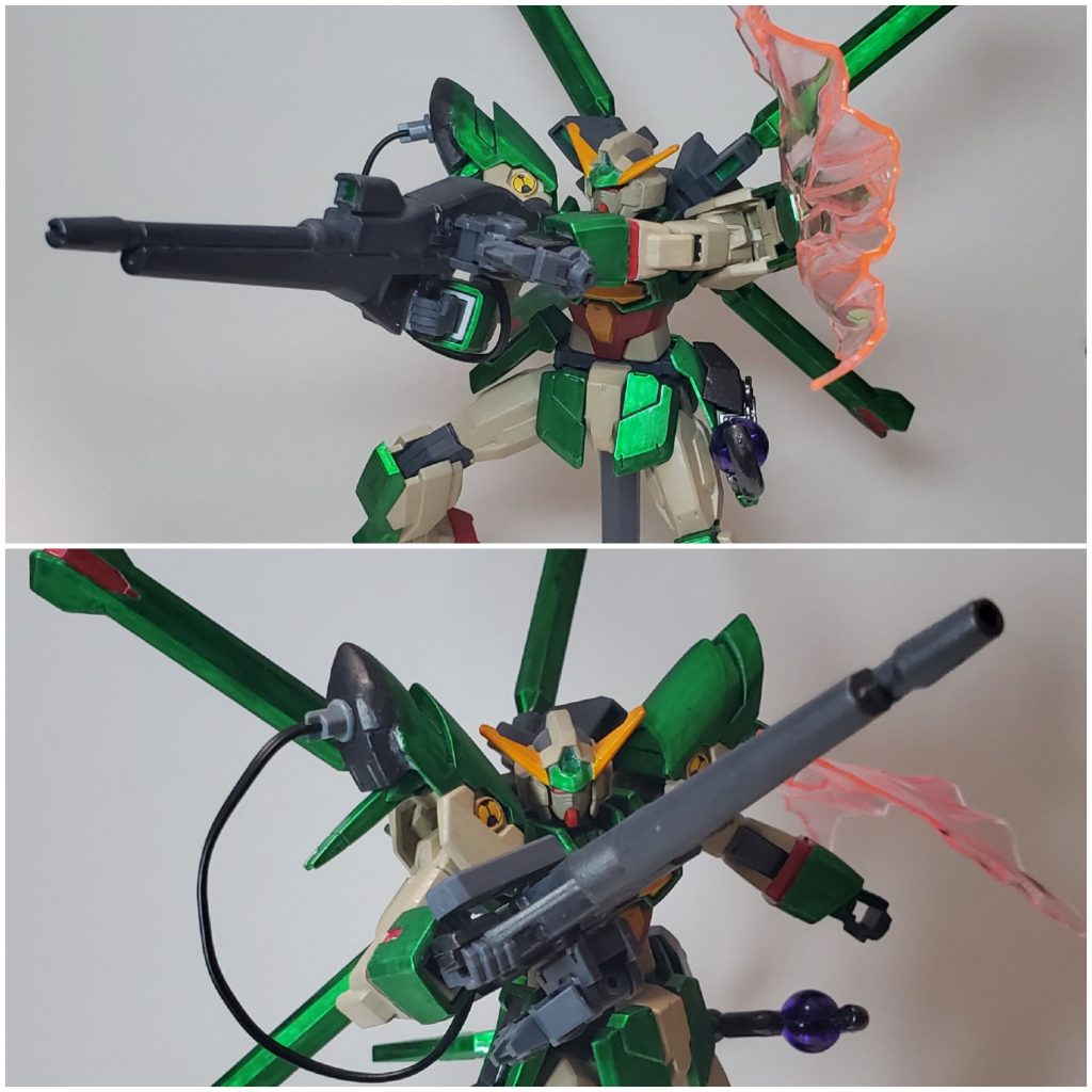 ドッズバスターライフル
本体からのエネルギー供給によりより強力なビームを射つ事が出来る。
連射ができるライフルモードと、連射は出来ないが強力なチャージビームを放つバスターモードが使用出来る。
ただしどちらも機体からエネルギー供給をしている為、ジェネレーターに気をつけなければならない。