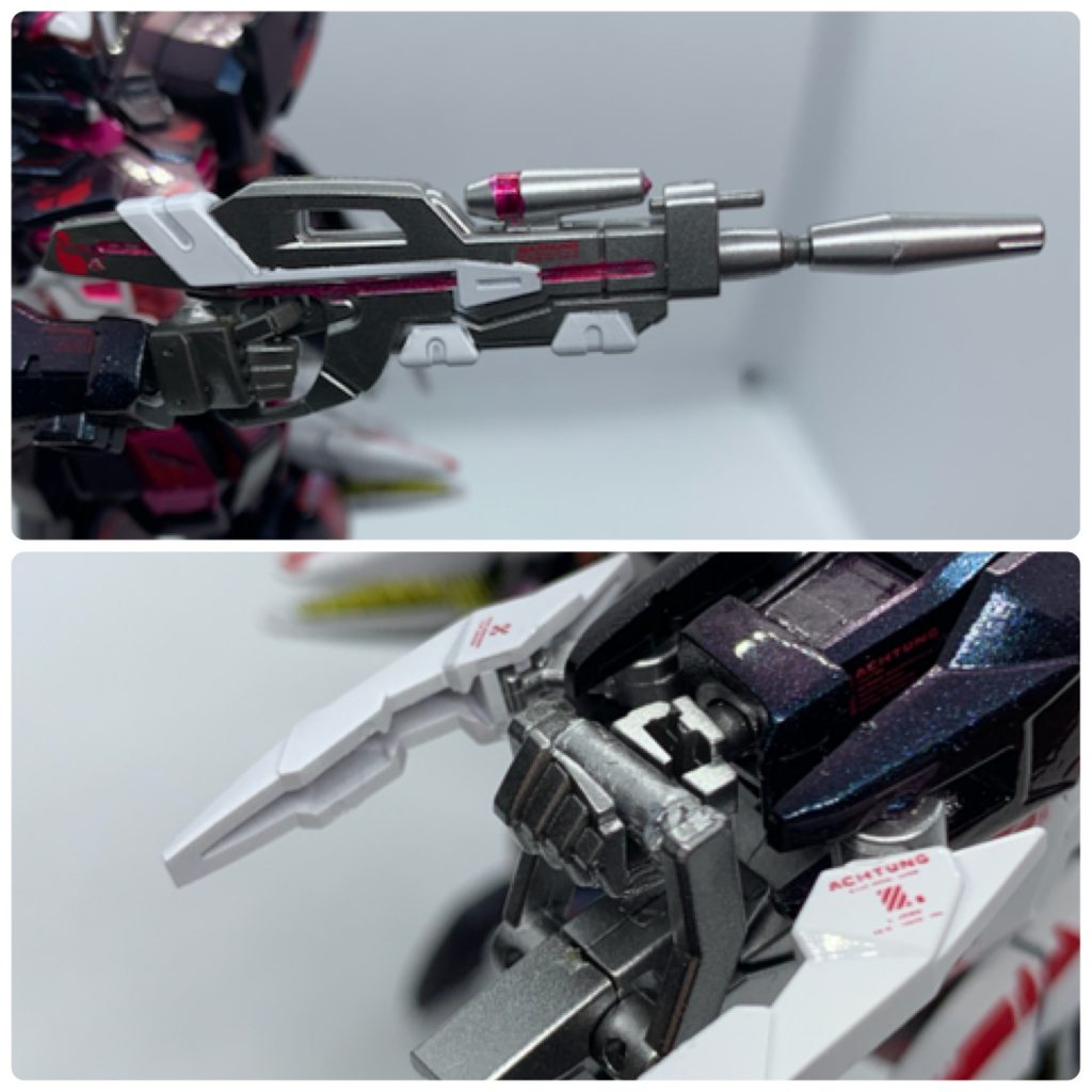 ライフルの色分け等グローアップクローの持ち手の追加もしました

一流モデラーのみなさんなら当たり前かもしれませんが額とバルカンも頑張って塗ってみました