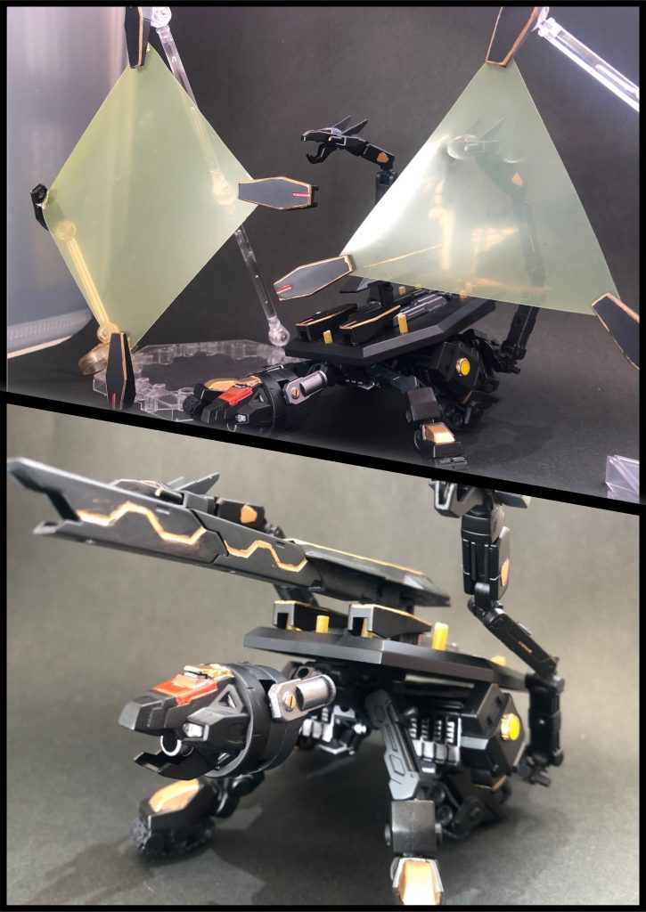 ビット展開&砲撃！

武装
・口部メガビームキャノン[天雷]
・背部メガランチャー[紫電]
・蛇型自律兵器[オロチ]×2
・シールドビット×9(3つ以上連動してバリアを形成する)

どことなく漂うゾ○ド臭…
けっしてカ○ントー○スではない。