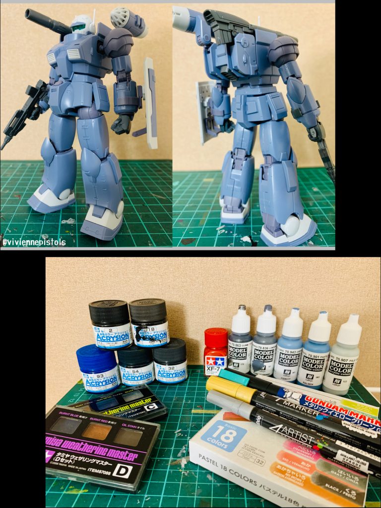 今回使用した塗料と、仮組みの状態になります。