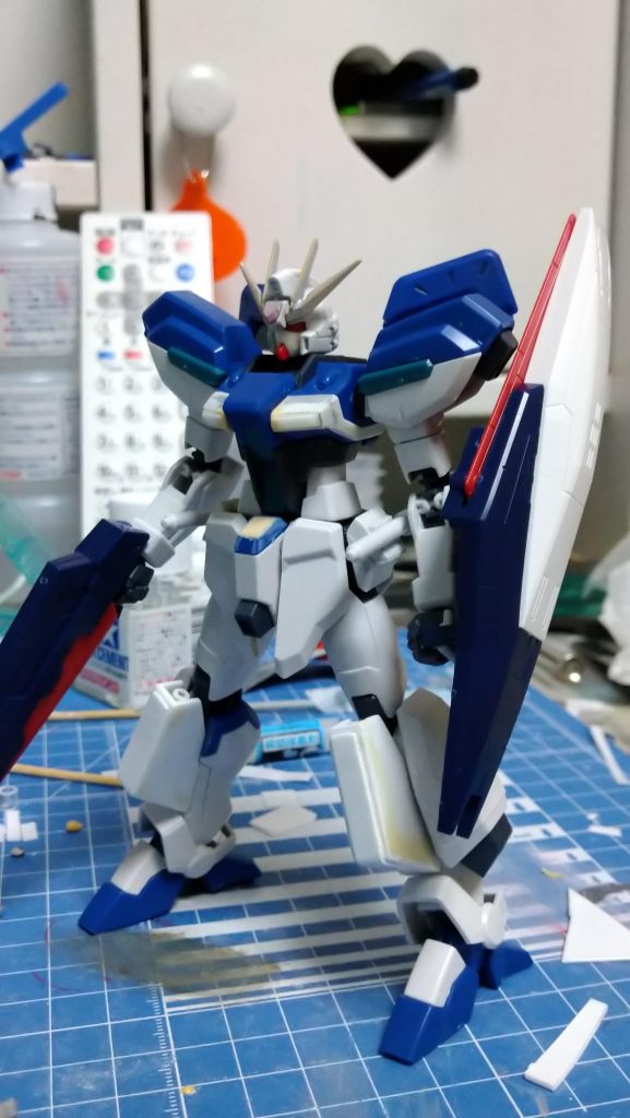 最後に、塗装前の姿※2020.08.02追記機体名を「GAT-04/G ガンダムグローリー」から、「GAT-04G+S-A1 ガンダムグロリア」に変更しました。理由としては、名前がガンダムグローリーだと何気に他の方の作品と名前被りがちになってしまうからです。 