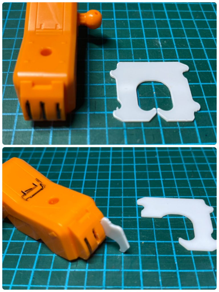 適当に穴開けて、「パンをはさむやつ」切って、差し込んました。裏はパテで補強しています。