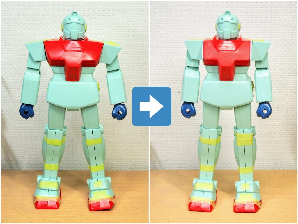 キットは撫で肩ですね~内部構造が独特。
しかし肩幅が広いかなということで片側6ミリずつ詰めました