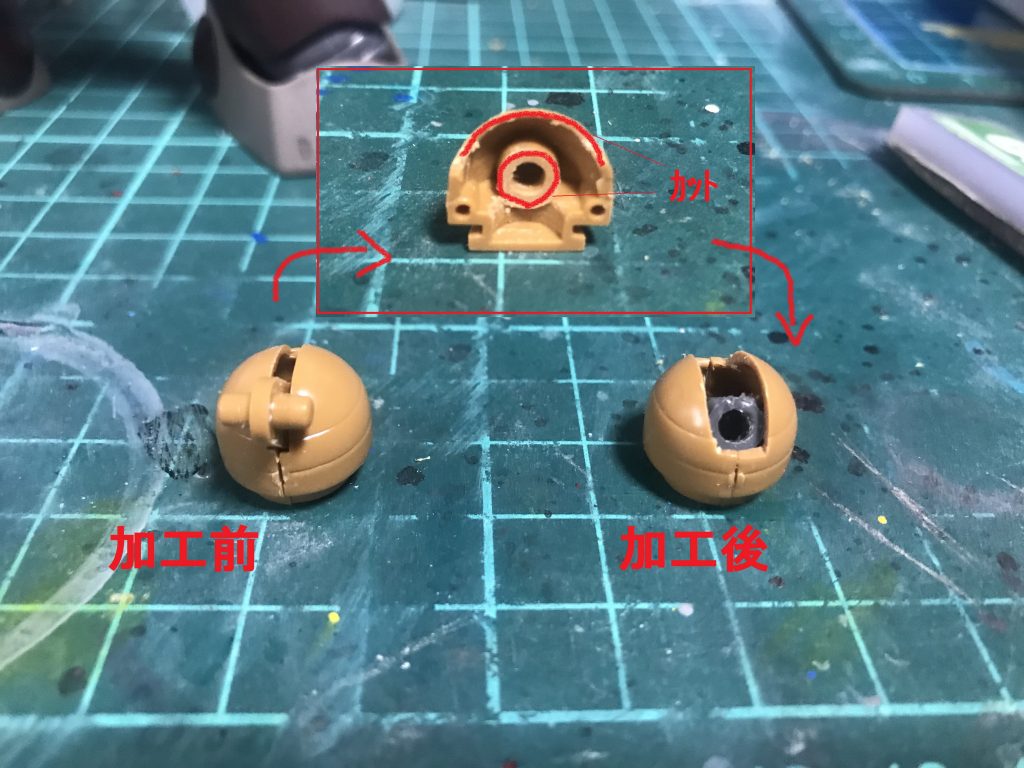 腕部、脚部の付け根は加工してポリキャップを仕込みました。