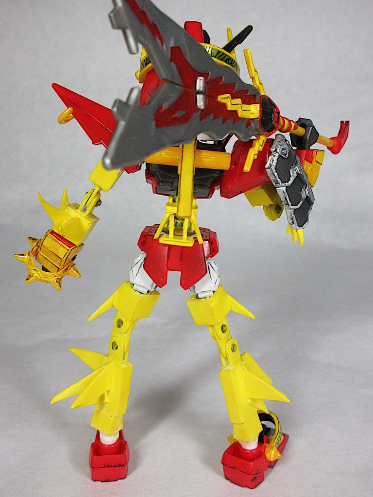 [Back]
全体のデティール作製。
肩アーマーのみ段落ちモールド化。
それ以外は接着、合わせ目消し。
各部の肉抜き穴埋め。
アンテナ裏、アーマー裏など黒塗り潰し。
塗装は全てアクリジョン筆塗り部分塗装。
キット付属ホイルシールの一部貼り
スミ入れウェザリングのち
つや消しで仕上げました。