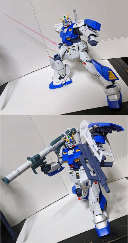 ガンダムNT-1の醍醐味とも言える腕部ガトリングガンももちろん再現がされており、旧モデルの物と大きく変更されている箇所でもあります、特に新要素としてシールドを装備していても使用が可能なギミックが追加されていたりします。