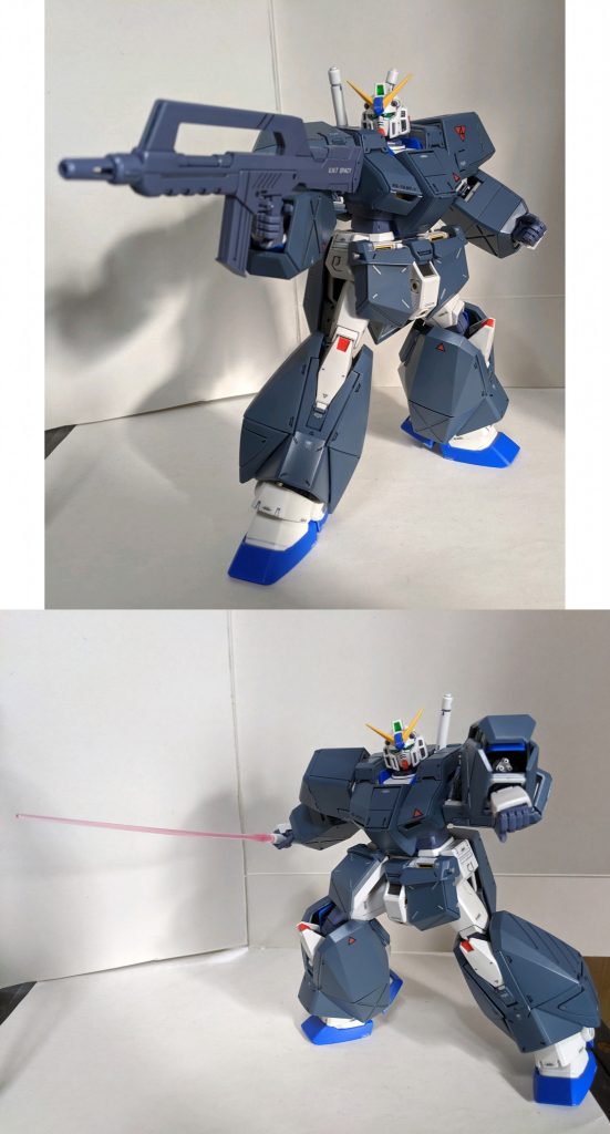 アーマーを装備していても可動面は意外と優秀で問題なく動かすことができます、またビームライフルを持たせることは出来ましたがハイパーバズーカか流石に持たせることは出来ませんでした