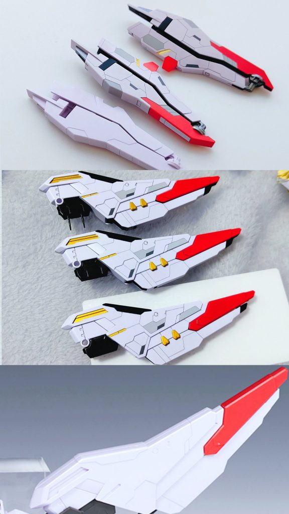 スジボリの位置やカラーリングを何度も試しながら進めていましたがこの考えてる時間が1番長いんです、、汗
翼や腰のバインダーは無改造なのでデザインでいかにオリジナルティを出せるかを追記しました!
マスキング地獄でしたが仕上がったときは本当に気持ちよかったです!