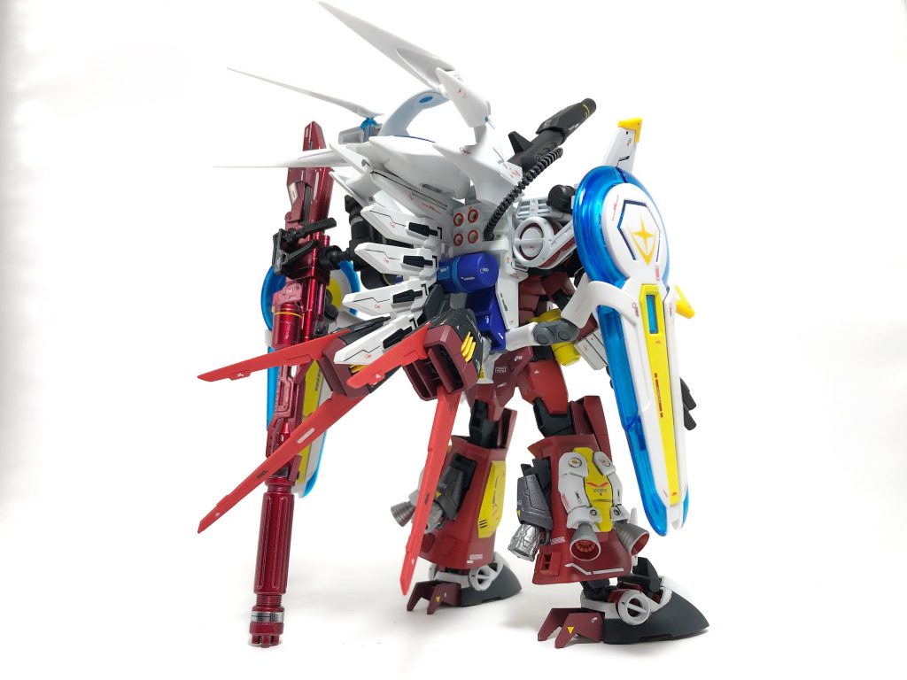 *バックショット*
従来のパーフェクトガンダムのバックパックにパーフェクトストライカー、Ｇセルフ・パーフェクトパックを付け加え迫力ある姿になっている。

(盛りに盛った背面！やりすぎ感ありますが個人的に気に入っています)