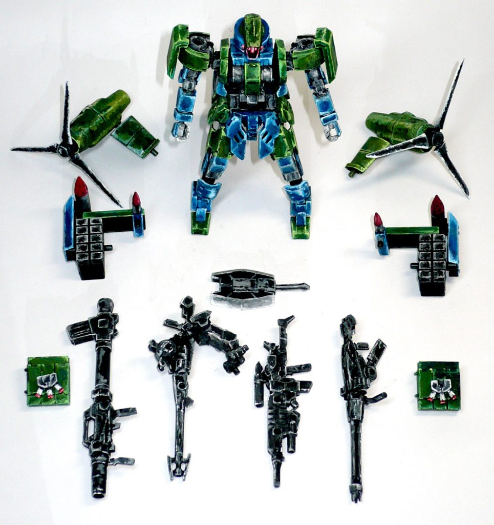 いきなりですけど武装一覧。
自分なりのイラスト風塗装で筆塗りしています。
本体カラーは元々のゲイレールカラーで
一部、武装パーツも同じ色で塗り分けました。
これさえ作って・塗っておけば、後々30MMの武器を他に色々と使いまわせ…
なんでもないです(≡ε≡;A)…