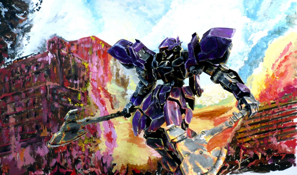 燃えるエドモントンの街。
監視カメラが炎に照らされた悪魔の様なMSに焦点を合わせた。