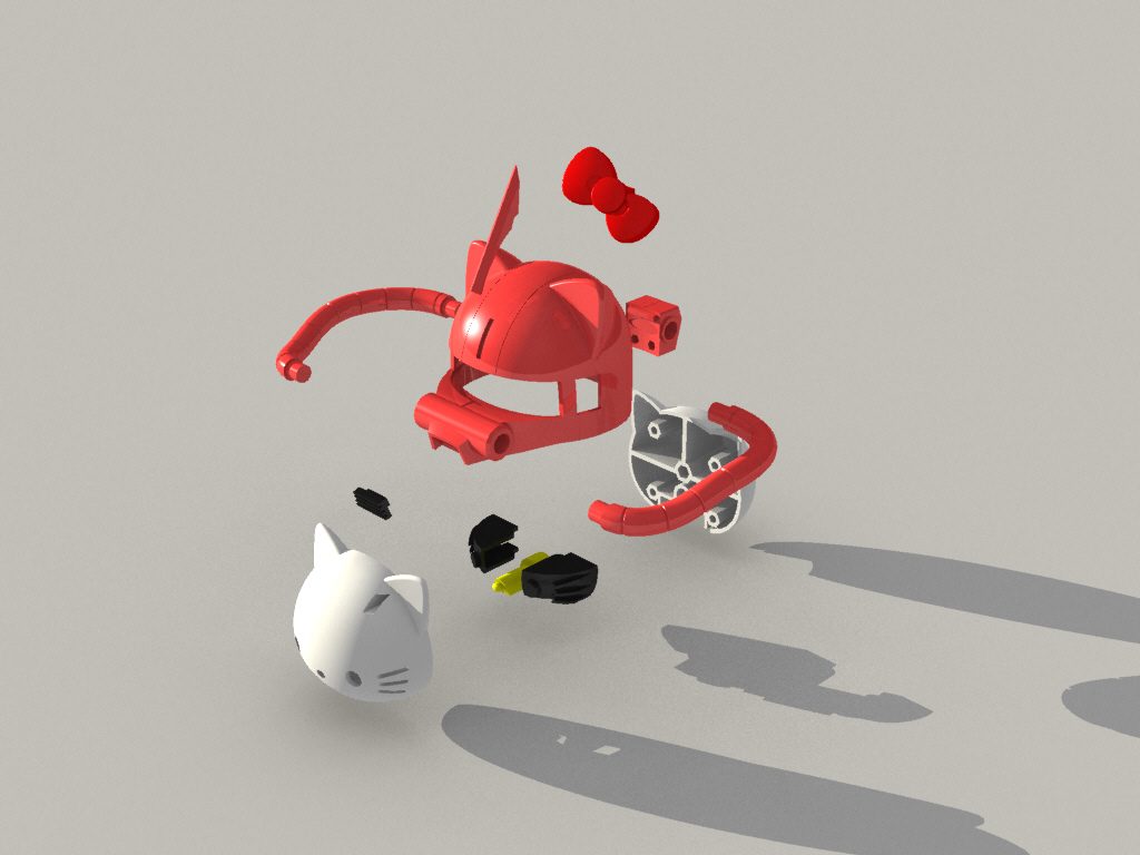 3Dプリンタの嵌合の確認で目と鼻、ひげは元キットと同じように別パーツで設計してみました。