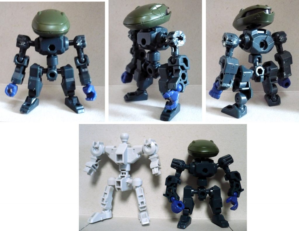 制作過程をお伝えします。
マンロディの頭部にアニマギアのフレームを使いました。
SDCSのSDフレームを使おうと思ったのですが大きすぎたので
急遽用意したアニマギアフレームを使いました…超便利です!
肩の外側接続部分だけ切り落とし、スネパーツも外して足を短くしています。
まぁ…一応バンダイ様の商品で作られているので良しとしましょう
(どうかなぁ??)