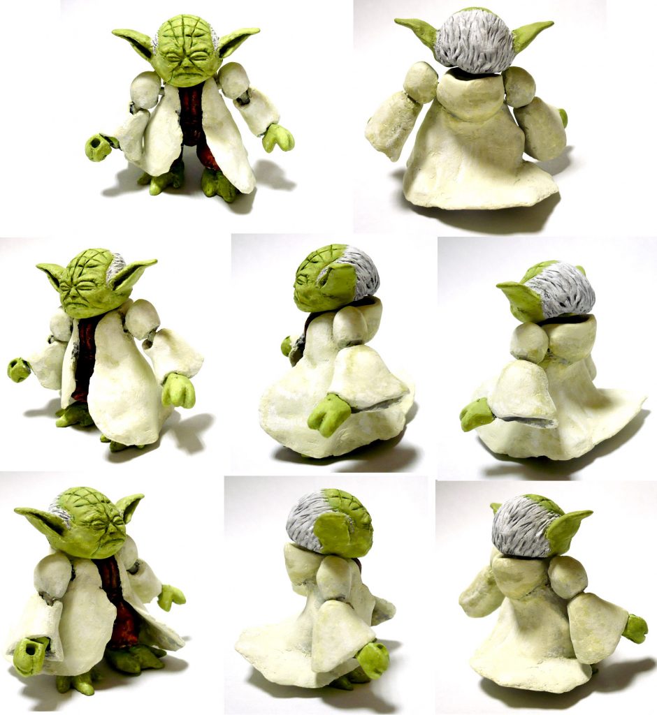 見たい方が居られるのか分かりませんが、いつもの8方向画像。
1/6 1/12スケールのプラキットを参考に体等を造形しました。
ちなみにこの作品は1/12スケール相当の大きさです。
原作より等身は縮んでいます。
元々の頭部形状はもっと丸いのですけど
マンロディの頭部の形状が反映されてしまっているので
頭部の下側・顎部分が膨れている形状になってしまいました。
コレはコレで愛嬌があるかなぁ…と思っています。