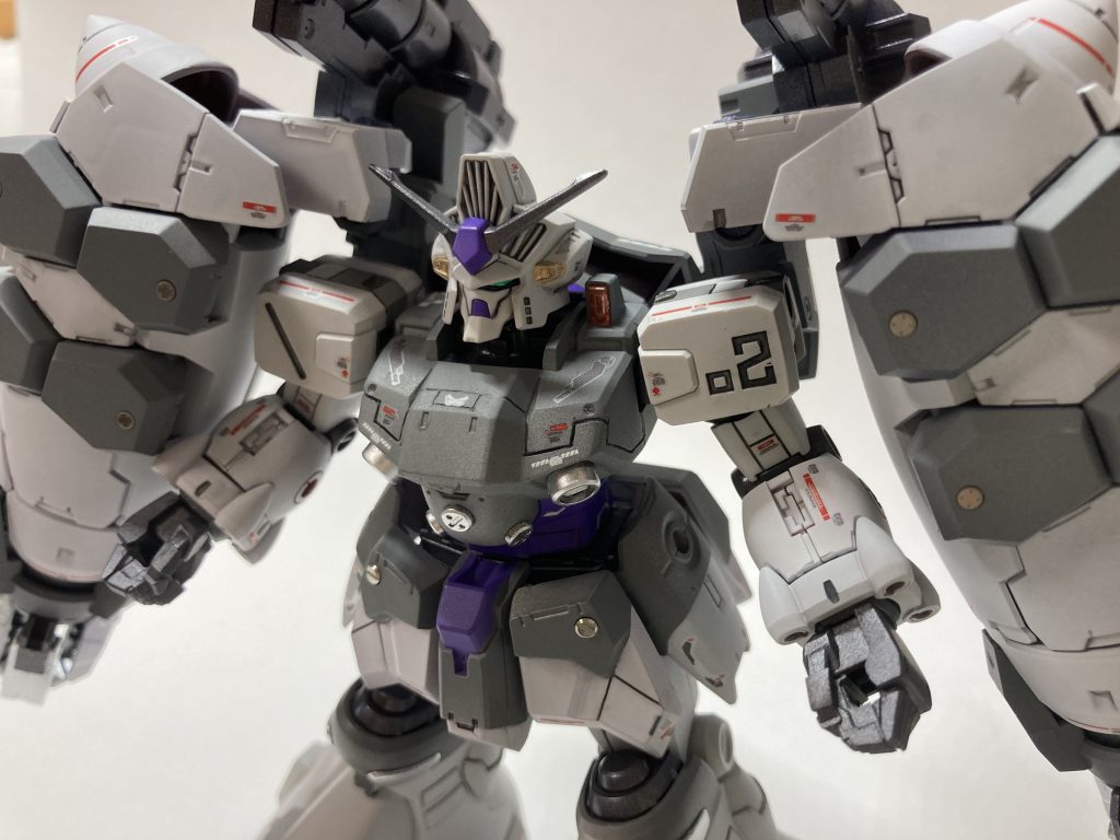 初めてスジボリに挑戦いたしました。機体の各所に己のできる限りの丁寧さで追加しています（胸、両腕、両脚など）。