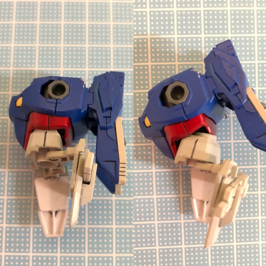 グイッと…
サイドアーマーも白い部分をストライクフリーダムから持ってきたので後ろへグイッと