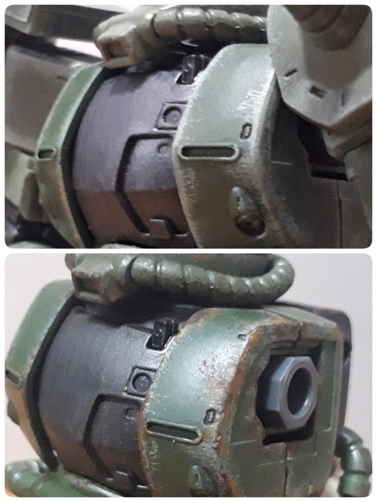 濃いめの緑で塗って　薄めの緑で塗って　錆び表現を加えて