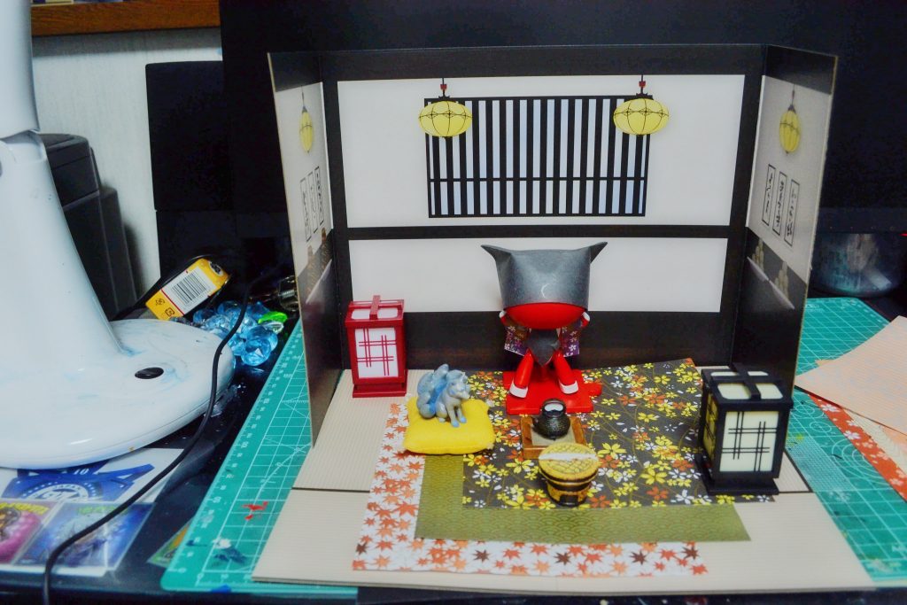 行灯はガチャガチャ、それ以外は100均で揃えました。