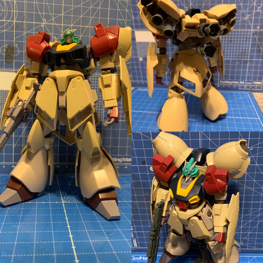 *制作工程1*
当初からモノアイ系MSをガンダムにしようと考え、好きなディジェとガルバルディリベイクのミキシングに。
どっしり重そうな機体の高機動型が好みです。
この時は、ガルバルディβや店頭キャンペーンでもらえた武器を持たせてました。