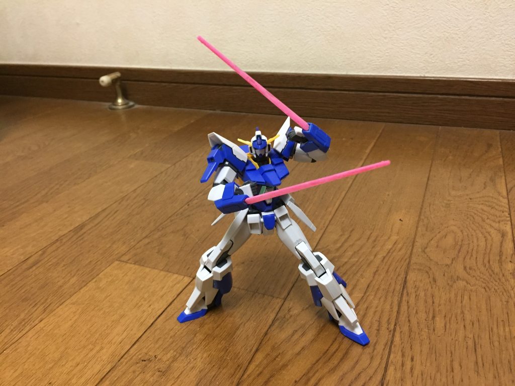 ビームサーベル両腕に1基ずつ、計2基を内蔵しており、AGE-3のものと違って固定式である。ナノラミネートアーマーを斬り刻むほどの斬撃力を有する。※FXバーストモードから流用しました。