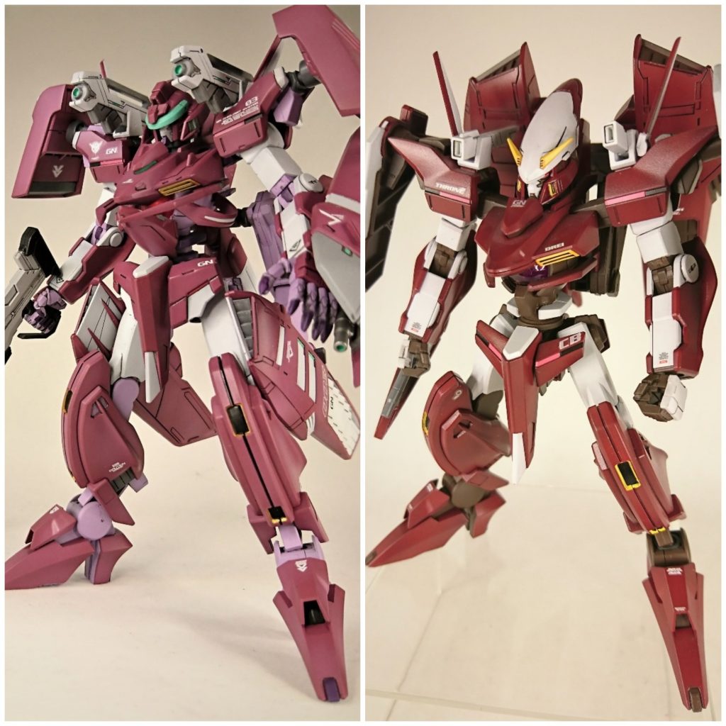 過去に制作したノーマルのドライとの対比です。肩の接続部分を短縮、腕部5mm延長、股関節の接続軸を逆つけ、さらに太ももを5mm延長しスマートなプロポーションに変更しています。