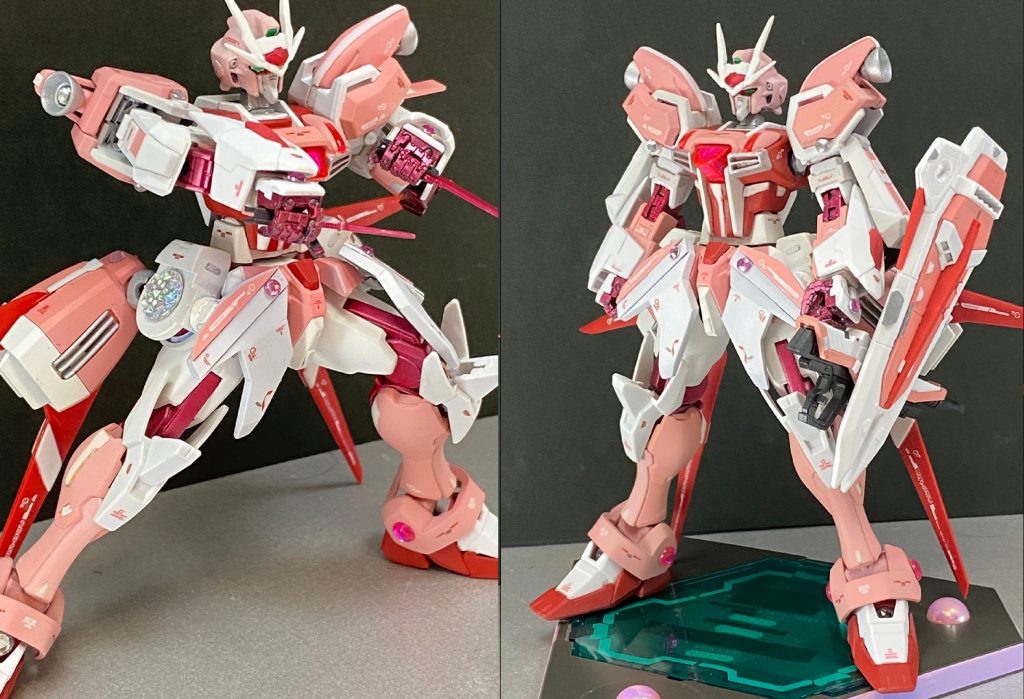 肩部にRGストライクのサイドアーマーを使用しているのであーまシュナイダーを収納可能シールドにはライフルを取り付けが可能。