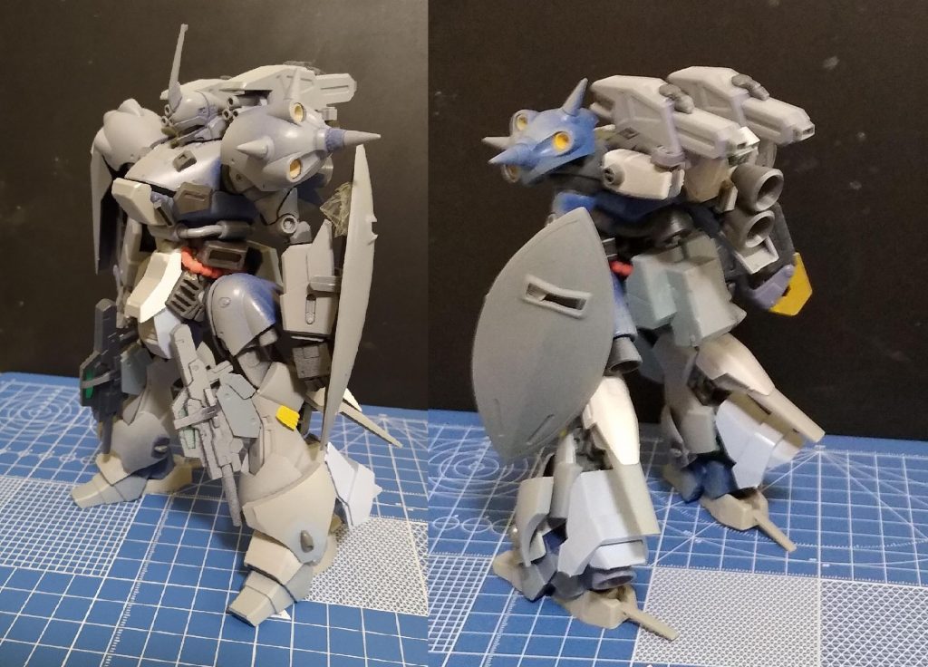 手元にあった1/100ヘイルバスターの腕とバイアランカスタムの脚に変更。
シールドは旧キットゲルググのものです。