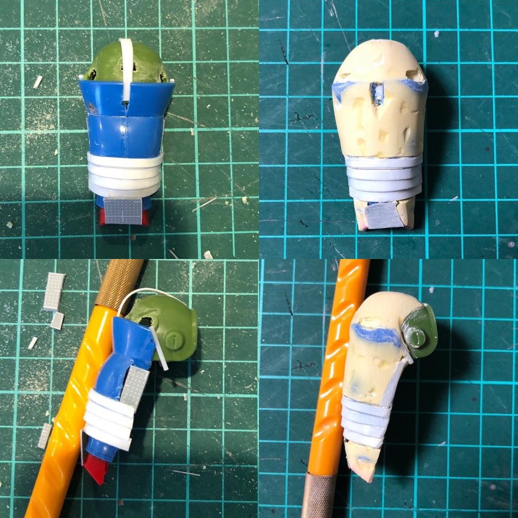 特長の右ショルダーはグフの足を使いました。今回はジャンク多様な作品です