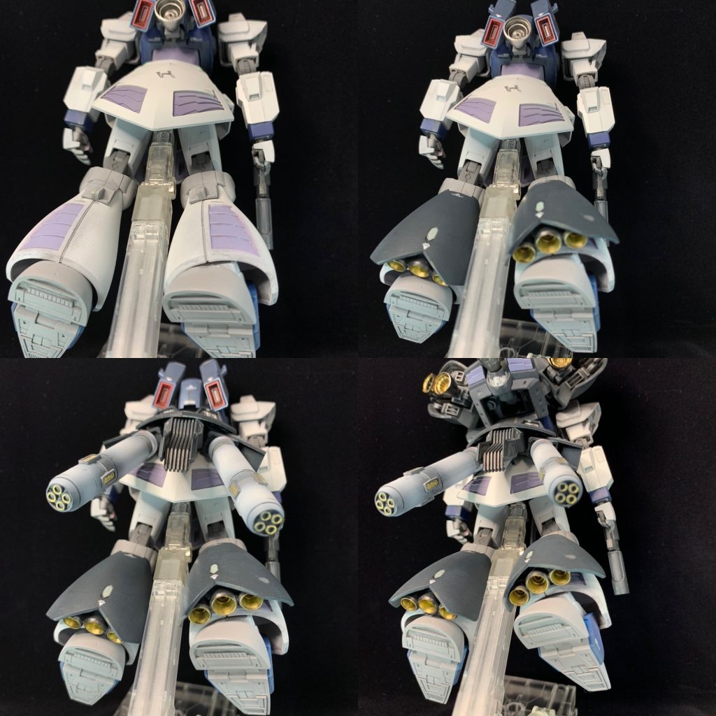 *後面バリエーション*
左上：ノーマル
右上：＋脚部追加バーニア
左下：＋腰部追加プロペラントタンク
右下：バックパック換装 plan β-maxBst