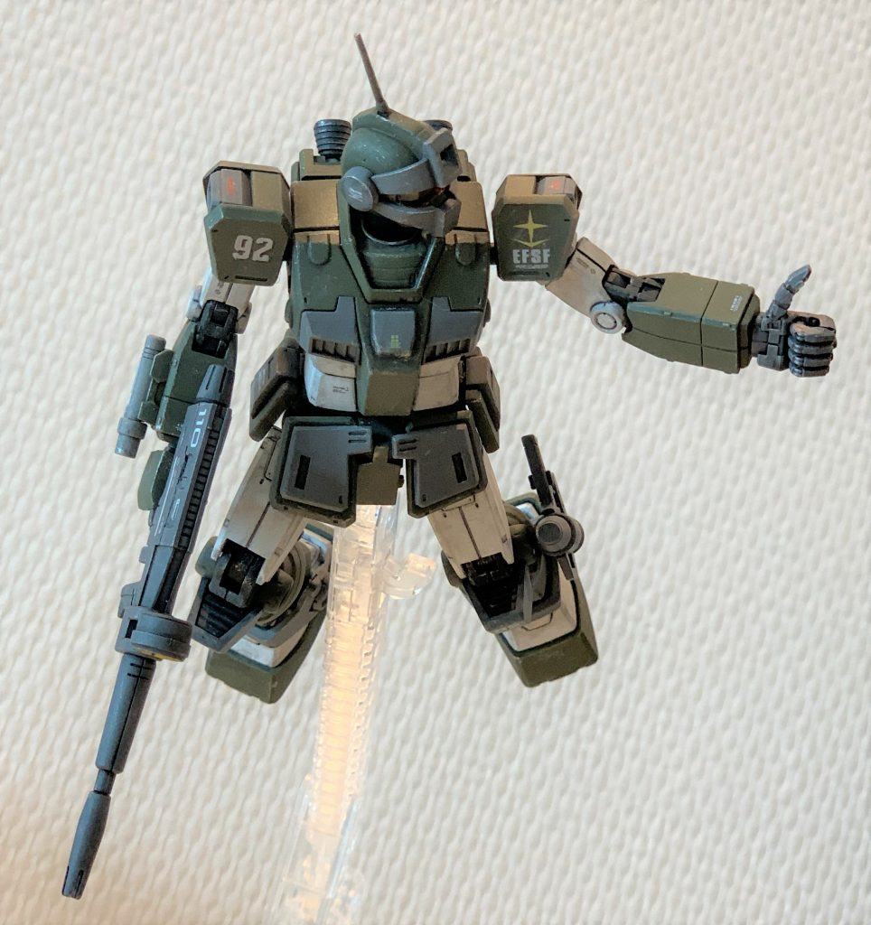 ビルダーズパーツのMSハンドを改造して「いいねハンド」を作りました。前回の高機動型ザク投稿で紹介した「指差しハンド」同様、使い勝手が良さそうです。