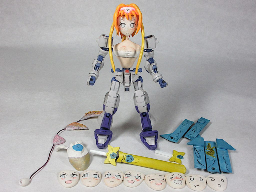 セット内容一式。
左端はエフェクトパーツ。
胸部アーマーは着脱式です。