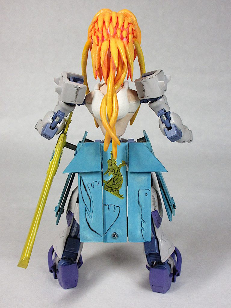 [Back]
塗装は全てアクリジョン筆塗り部分塗装。
ウェザリング、他キット（張飛ガンダム）のホイルシール流用。
最後につや消しで仕上げました。