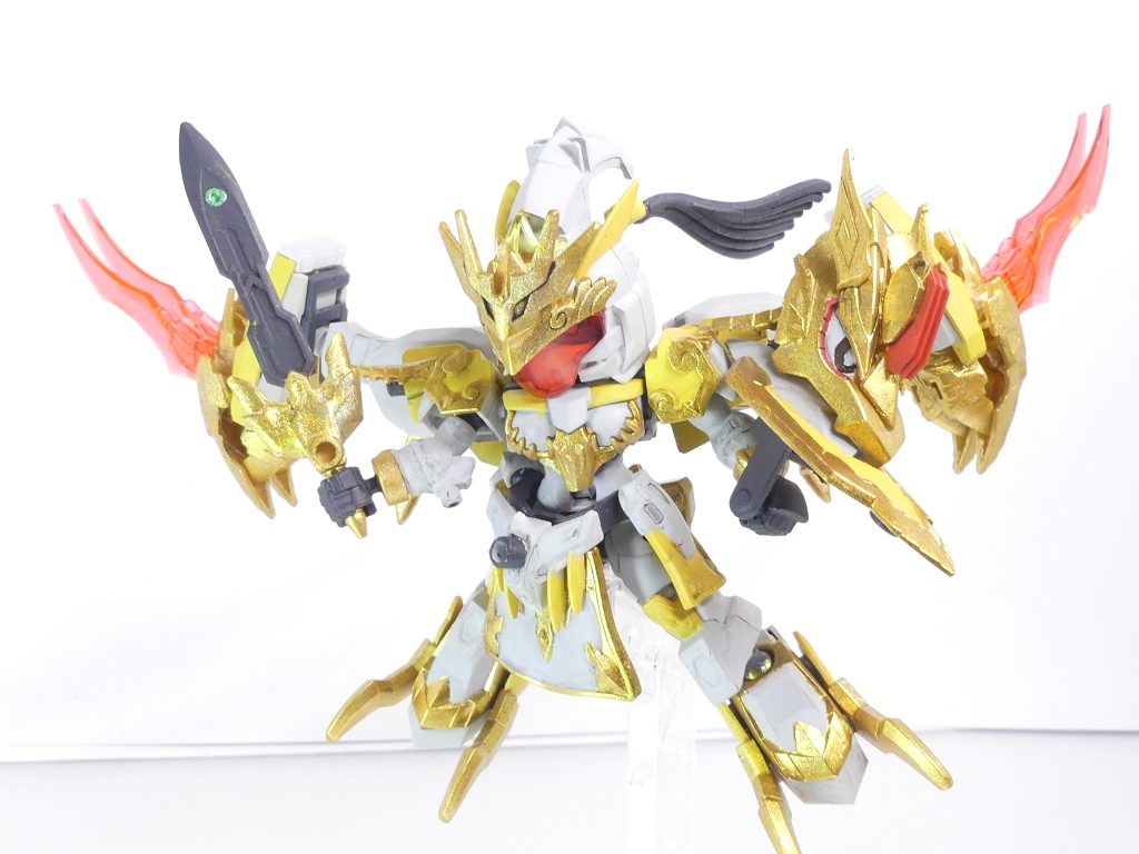 竜合身(ドラゴンフュージョン)・ホルスモード:「シェヘラザード」・・・「語り手」となったシャフリヤールは、時間の少ない中で元々のアイデアをさらに膨らませ、プトレマイオスアームズを基点とした合体機構を設けた。太陽神の名を得たアーチャーランダーは、スピードを生かして戦う本ガンプラの基本形態である。ヴァルキと同様の合体。背中のジョイントがアヴァランチ用になっているのが違い。ガンドラゴン頭部はヴァルキのものを使いつつ炎皇張飛から。