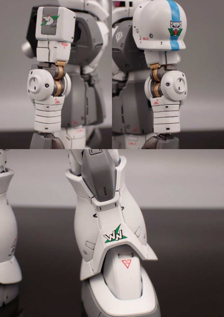 白狼エンブレム。狼もいいけど、白柴犬が好きです。
肩の青ラインは塗装で表現。