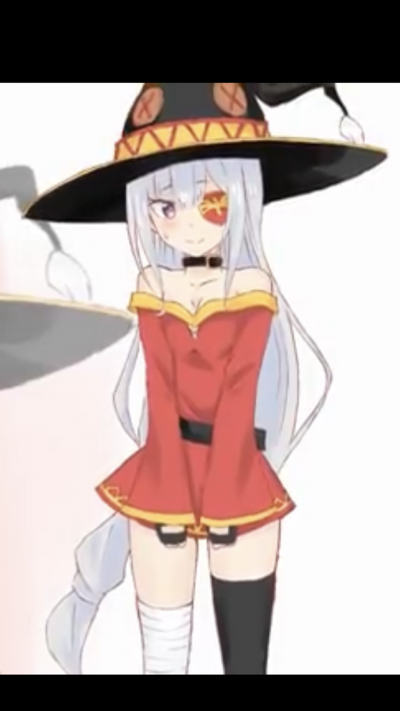 エミリアとめぐみんのコラボイラストを見本に衣装は布を使い手縫いとボンドで仕上げました