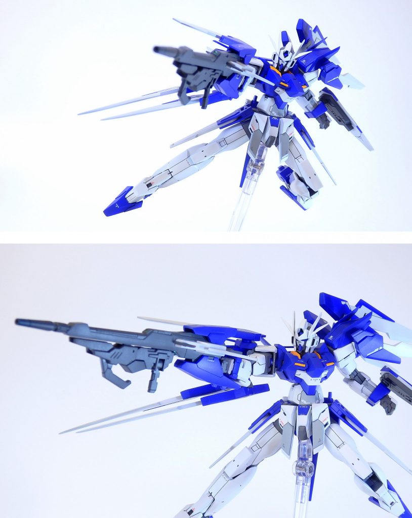 ~ACTION D.O.D.S BUSTER RIFLE~AGE-2のハイパードッズライフルの強化・発展装備です。ドッズバスターライフルの名前の通り、一撃の威力が大幅に強化されてあるという設定です。ストライダー形態時には機首となり、変形時の機体制御性能を上げるためのウイングを増設しています。