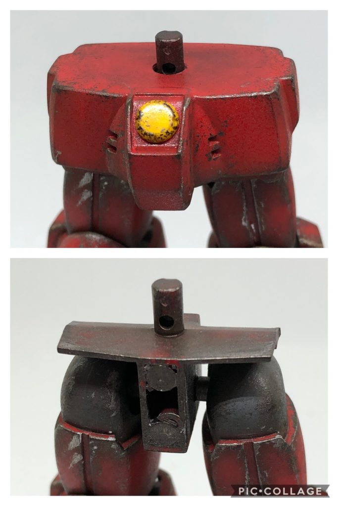 脚部はHGUCの雰囲気がよくてそのまま使おうと考えていたので当然股関節もそのまま。しかし腰アーマーの分割が納得いってなかったので、可動範囲もそっちのけで箱組みに。股関節とアーマーはネオジムで接続するようにしました。はまり方がなかなか気持ちいいですw