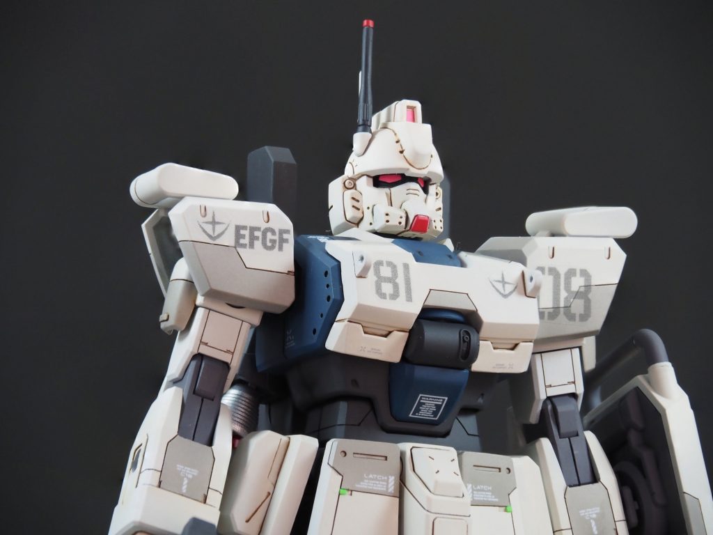 ツインアイは蛍光ピンク。エナメルブラックで筆塗り&拭き取り。ワンポイントでレッドチップ、グリーンチップを貼り付けてあります。