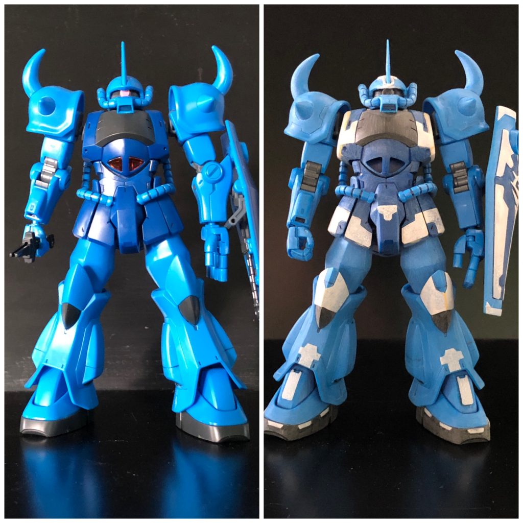 素組との比較。首元と腕の付け根部分の隙間が気になったのでプラ板で隙間が目立たないようにしたのと頭頂部を削り込んで薄くした以外はキットのままです。