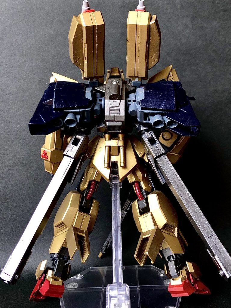 背面バックパックはビルダーズパーツHD MSファンネル01+ライトニングバックウェポンMk-Ⅱ+コトブキヤのプロペラントタンク(角)