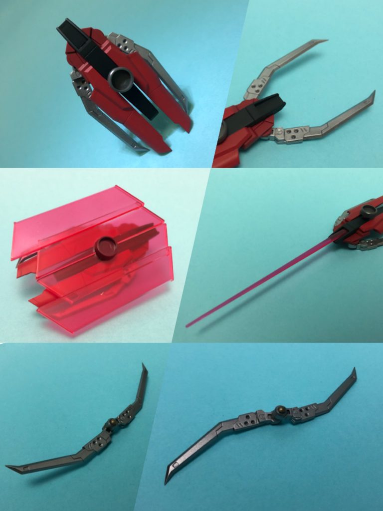 こちらの武装はシールド、ハサミ、ビームシールド、ビームサーベル、ブーメランが一つになっています。ちなみにブーメランは2パターンに変形します。