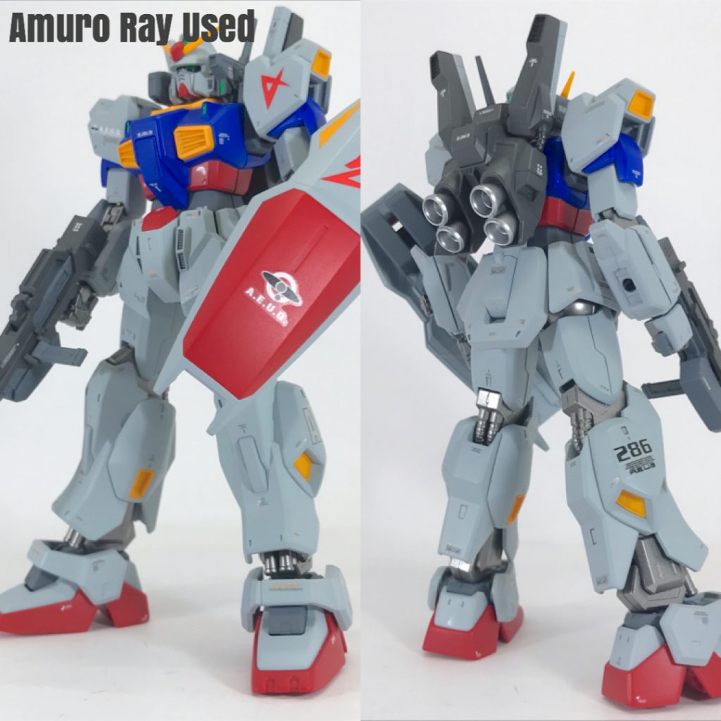 アムロ機です。本体自体は何も手を加えてませんが、カラーリングは色々な方の作例を参考にさせて頂きました。白地部分はカミーユ機との差別化のため、ややグレー気味にしたのですが、ちょっと濃かったかな? σ(^_^;)+