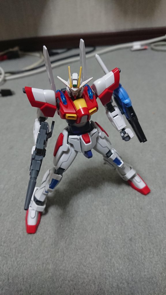 【仮組み】基本的にはビルドバーニングガンダムのまま。顔がSEEDのガンダムだったので、ZAFT目ガンダムの欠番に組み込ませてもらいました。シールドとライフルは30MMのパーツを使用してつくりました。