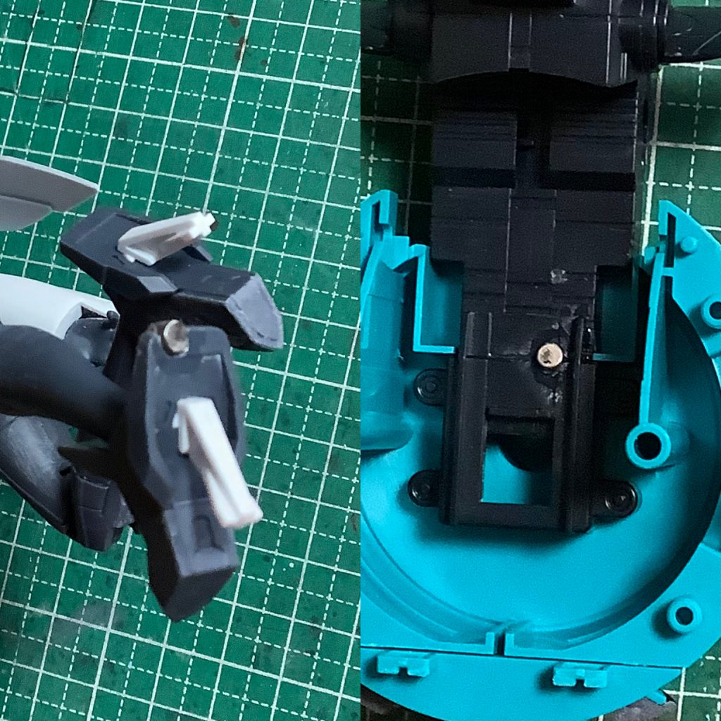 ウォドムポッドのハッチ内部とモビルドールメイの左足かかとにネオジム磁石を仕込むことで安定した着脱を確保しました