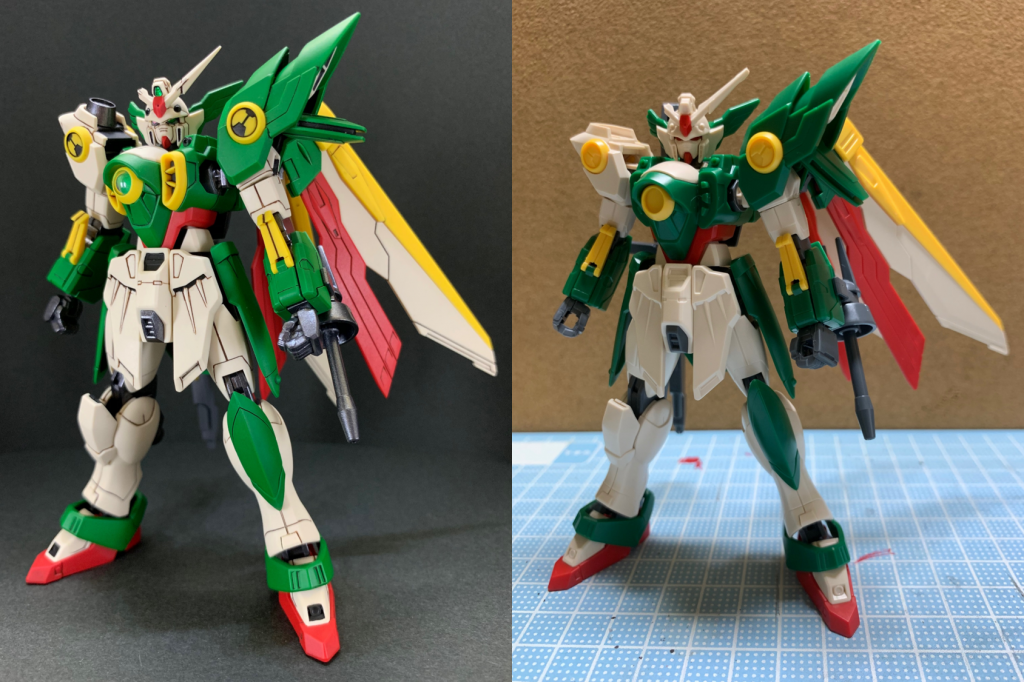 素組みとの比較です。右肩にビルダーズパーツのマルイチモールドのやつを付けました。