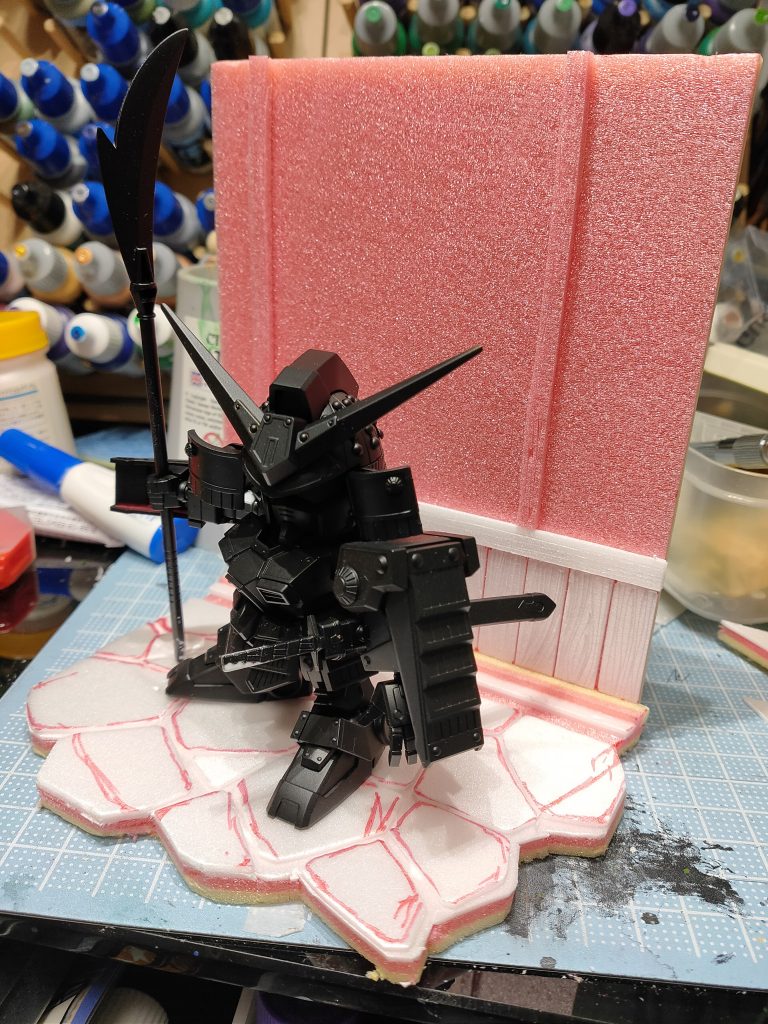 台座から作成、スチレンボードで石畳&戦国風でそれっぽい壁の作成